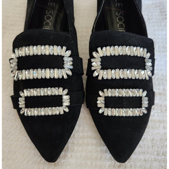 Sole Society Women's Shoes Size 10M Kelynn Black Suede Loafers Rhinestone Bling - Picture 2 of 9